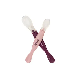Colher Ponta Dupla Colors Rose de Silicone Macio para Bebê – 2 Unidades