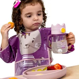 Babador Manga Longa com Bolso Coletor e Velcro Milky - Clingo