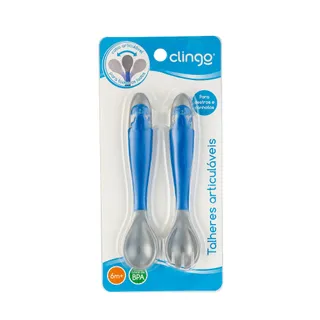 Colher e Garfo Articulável Clingo - Cor Azul - 2 Unidades, Cabo Dobrável