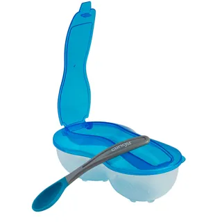 Prato com Divisória e Colher Clingo - Cor Azul - Design Seguro e Resistente