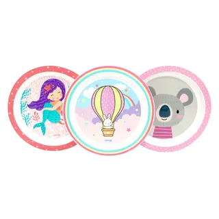Kit 3 Pratos Infantis Clingo - Coala, Sereia e Balão
