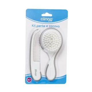 Kit Escova e Pente de Cabelo Cinza/Branco Higiene Completa - Clingo