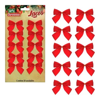 Kit 10 Laços Decorativos para Árvore de Natal Enfeites 6cm