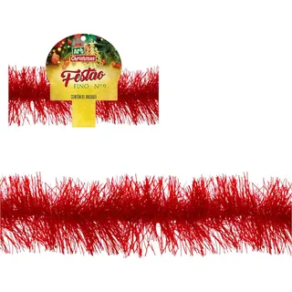 Festão Decoração De Natal Metalizado 2 Metros Cor Vermelho Fino