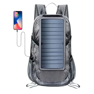 Mochila com Placa Solar 30L 6,5W 5V Dobrável Cinza