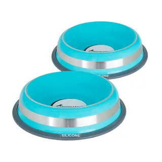 Kit 2 Comedouros Inox Prestige Azul 850ml - Resistente e Antiderrapante