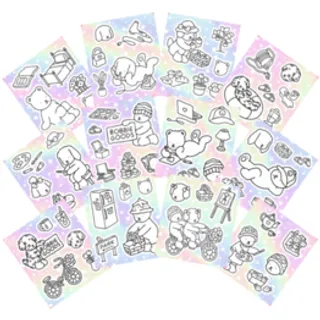 Conjunto com 12 Cartelas de Adesivos Bobbie Goods para Colorir (Venda Exclusiva)