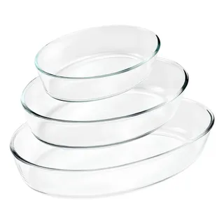 Jogo de Travessas Ovais em Vidro para Servir 3 Peças (1,5L+2L+3L)