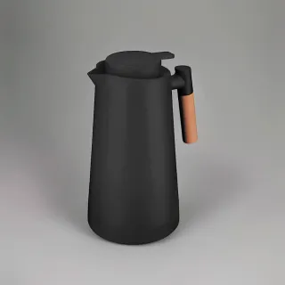 Garrafa Térmica Bule 1 Litro Parede Dupla com Ampola de Vidro e Alça de Madeira Preta