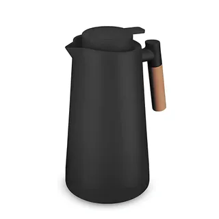 Garrafa Térmica Bule 1 Litro Parede Dupla com Ampola de Vidro e Alça de Madeira Preta