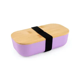 Lancheira Plástica 700ml com Tampa de Bambu com Elástico Lilás