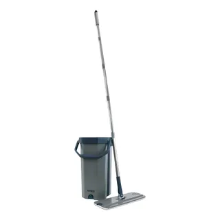 Flat Mop com Balde Cinza 10L, Espremedor e Refil de Microfibra - Nobre