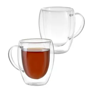 Kit 2 Xícaras em Vidro Borossilicato Parede Dupla 350ml Transparente