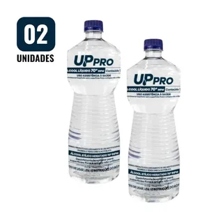 Kit 2 Álcool Líquido 70% 1L UPPRO – Desinfetante Hospitalar Antisséptico Multiuso