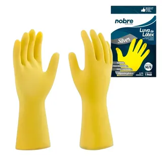 Par de Luvas Nobre Borracha/Látex Hipoalergênica M Amarela Nobre Silver Louças Cozinha