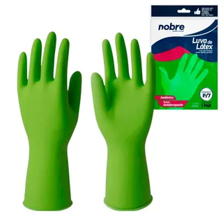 Par de Luvas Nobre Látex P p/ Agentes Químicos Resistente e Segura Verde