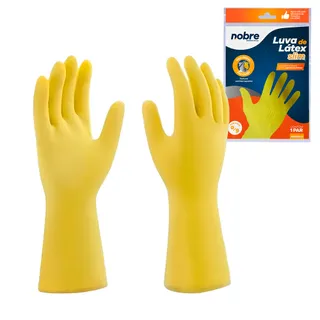 Par de Luvas Nobre Látex G p/ Agentes Químicos Resistente e Segura Amarelo