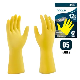 Kit 5 Pares de Luvas Nobre Borracha/Látex Hipoalergênica M Amarela Nobre Silver Louças Cozinha