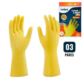 Kit 3 Pares de Luvas Nobre Látex P p/ Agentes Químicos Resistente e Segura Amarelo