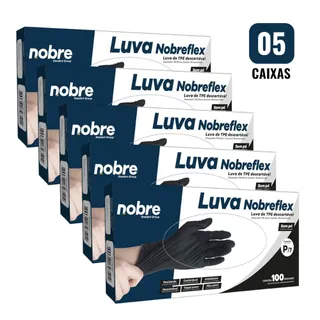 Kit 5 Caixas com 100 Luvas TPE sem Pó Descartável P Preta Nobre Nobreflex para Alimentos