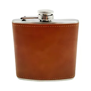 Cantil de Bolso em Aço Inox com Revestimento em Couro 175ml