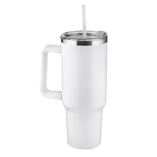 Garrafa Canecão em Inox Parede Dupla 1300ml com Alça e Canudo Branca