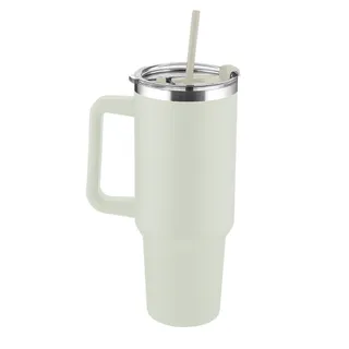 Garrafa Canecão em Inox Parede Dupla 1300ml com Alça e Canudo Bege