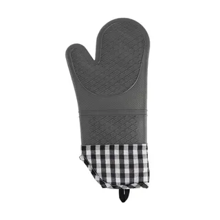Luva de Silicone Térmica Resistente ao Calor Xadrez - Cinza