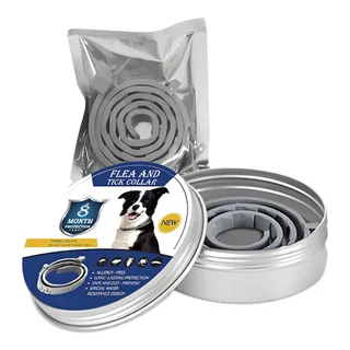 Coleira Antipulgas Para Cães Ajustável 63cm Cinza Óleo Essencial com Caixa de Alumínio