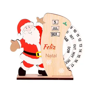 Calendário Natalino em Madeira Decorativo Contagem Regressiva Papai Noel
