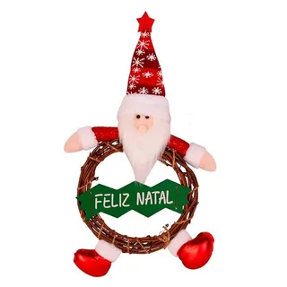 Guirlanda Boneco Papai Noel Madeira 40cm Decorativo Placa Feliz Natal