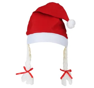 Touca com Trança Natalina 28x55cm Gorro de Natal Pompom Mamãe Noel