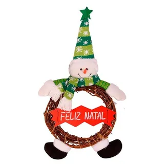 Guirlanda Boneco de Neve Madeira 40cm Decorativo Placa Feliz Natal