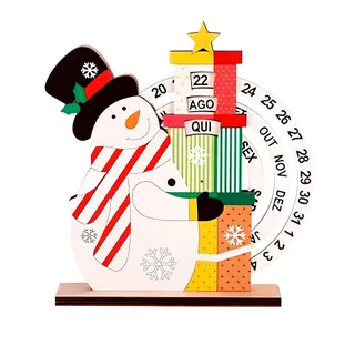 Calendário Natalino Madeira Decorativo Contagem Regressiva Boneco de Neve