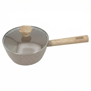 Panela Indução Antiaderente Linha Marble 18cm Cabo de Madeira