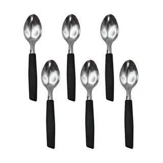 Kit 6 Peças Colher de Chá/Sobremesa Cabene Cabo Plástico Preto