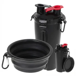 Garrafa Dupla Porta Ração e Água Pets com Pote Retrátil Preta