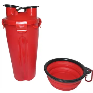 Garrafa Dupla Porta Ração e Água Pets com Pote Retrátil Vermelha