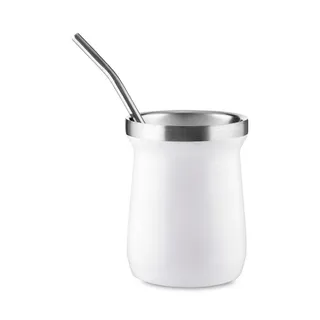 Kit Tereré Cuia Térmica Branca 250ml e Bomba Inox Mantém Gelado