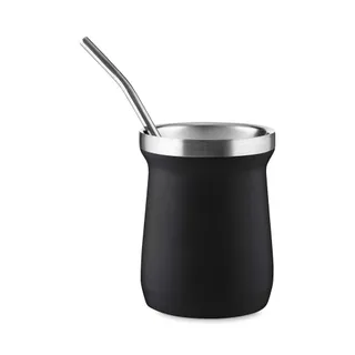 Kit Tereré Cuia Térmica Preta 250ml e Bomba Inox Mantém Gelado