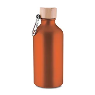 Garrafa Alumínio Reciclado 550ml Tampa Bambu Mosquetão Laranja