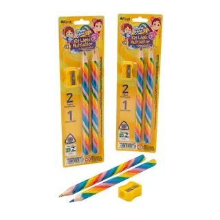 Kit Lápis Arco-Íris Grafite Multicolorido Apontador Maria Clara e JP