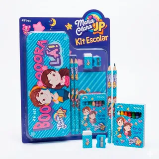 Kit Escolar Infantil Maria Clara e JP Estojo, Canetinhas e Lápis