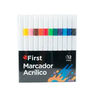Marcador Acrílico 12 Cores Madeira, Papel, Tecido e Cerâmica