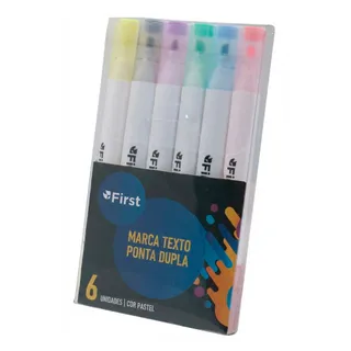 Marca Texto Ponta Dupla Pastel 6 Cores Ponta de Poliéster