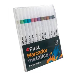 Kit Marcador Brush 12 Cores Metalizado Ponta Dupla Lettering