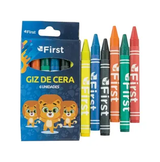 Giz de Cera Fino Longo 6 Cores 24g Uso Escolar