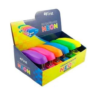 Kit 6 Grampeadores de Metal Neon com Base Emborrachada