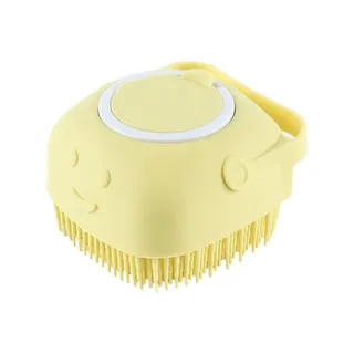Escova de Banho para Pets Silicone Dispenser de Shampoo Massageadora Amarela