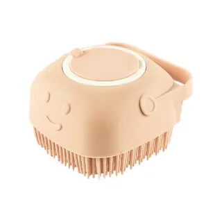 Escova de Banho para Pets Silicone Dispenser de Shampoo Massageadora Bege